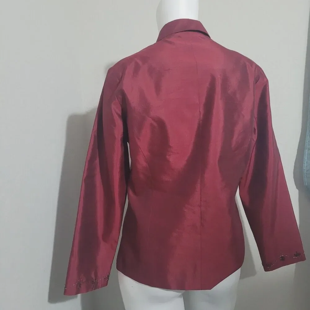 Silkland Petite size 8P button front blouse silk collar lightweight shoulder pad